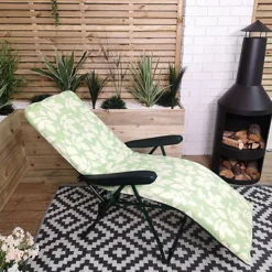 Padded Outdoor Garden Patio Recliner / Sun Lounger Green With Leaf Pattern -Outsunny Garden Zone padded outdoor garden patio recliner sun lounger green with leaf pattern5056589112066 04c MP