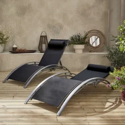 Pair Of Aluminium And Textilene Sun Loungers 4 Reclining Positions Headrest Included Stackable - Louisa - Anthracite Frame Bla -Outsunny Garden Zone pair of aluminium and textilene sun loungers 4 reclining positions headrest included stackable louisa anthracite frame bla3760216533361 03c MP
