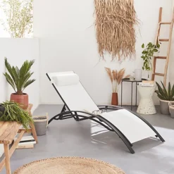 Pair Of Aluminium And Textilene Sun Loungers 4 Reclining Positions Headrest Included Stackable - Louisa - Anthracite Frame Whi -Outsunny Garden Zone pair of aluminium and textilene sun loungers 4 reclining positions headrest included stackable louisa anthracite frame whi3760216538922 04c MP