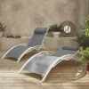 Pair Of Aluminium And Textilene Sun Loungers 4 Reclining Positions Headrest Included Stackable - Louisa - White Frame Grey Tex