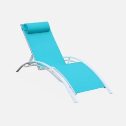 Pair Of Aluminium And Textilene Sun Loungers 4 Reclining Positions Headrest Included Stackable - Louisa - White Frame Turquois -Outsunny Garden Zone pair of aluminium and textilene sun loungers 4 reclining positions headrest included stackable louisa white frame turquois3760216538960 03c MP