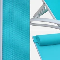 Pair Of Aluminium And Textilene Sun Loungers 4 Reclining Positions Headrest Included Stackable - Louisa - White Frame Turquois -Outsunny Garden Zone pair of aluminium and textilene sun loungers 4 reclining positions headrest included stackable louisa white frame turquois3760216538960 04c MP