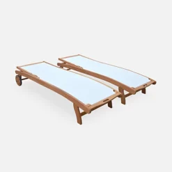 Pair Of FSC Eucalyptus And Textilene Sun Loungers - Natural Wood Colour White Textilene - Marbella -Outsunny Garden Zone pair of fsc eucalyptus and textilene sun loungers natural wood colour white textilene marbella3760247267020 03c MP