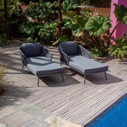 Pair Of Monterrey Sunloungers With Thin Rope Weave In Grey 6 Pair Of Monterrey Sunloungers With Thin Rope Weave In Grey -Outsunny Garden Zone pair of monterrey sunloungers with thin rope weave in grey5060933961781 03c MP