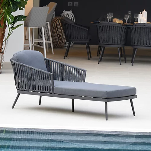 Pair Of Monterrey Sunloungers With Thin Rope Weave In Grey 4 Pair Of Monterrey Sunloungers With Thin Rope Weave In Grey - Image 4