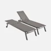 Pair Of Multi-position Aluminium Sun Loungers With Wheels - Elsa - Anthracite Frame Grey Textilene Fabric