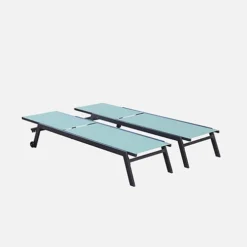 Pair Of Multi-position Aluminium Sun Loungers With Wheels - Elsa - Anthracite Frame Sage Green Textilene Fabric 6 Pair Of Multi-position Aluminium Sun Loungers With Wheels - Elsa - Anthracite Frame Sage Green Textilene Fabric -Outsunny Garden Zone pair of multi position aluminium sun loungers with wheels elsa anthracite frame sage green textilene fabric3760287180747 03c MP