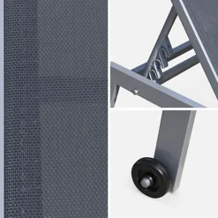 Pair Of Multi-position Aluminium Sun Loungers With Wheels - Elsa - Grey Frame Charcoal Grey Textilene Fabric -Outsunny Garden Zone pair of multi position aluminium sun loungers with wheels elsa grey frame charcoal grey textilene fabric3760247268577 04c MP