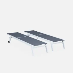 Pair Of Multi-position Aluminium Sun Loungers With Wheels - Elsa - White Frame Grey Textilene Fabric -Outsunny Garden Zone pair of multi position aluminium sun loungers with wheels elsa white frame grey textilene fabric3760247267488 03c MP