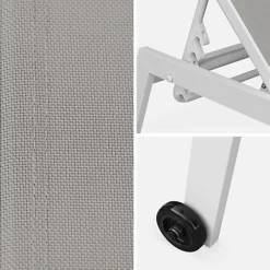 Pair Of Multi-position Aluminium Sun Loungers With Wheels - Elsa - White Frame Taupe Textilene Fabric 7 Pair Of Multi-position Aluminium Sun Loungers With Wheels - Elsa - White Frame Taupe Textilene Fabric -Outsunny Garden Zone pair of multi position aluminium sun loungers with wheels elsa white frame taupe textilene fabric3760247267495 04c MP