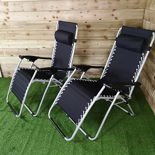 Pair Of Multi Position Garden Gravity Relaxer Chair / Sun Lounger - BLACK/SILVER 2 Pair Of Multi Position Garden Gravity Relaxer Chair / Sun Lounger - BLACK/SILVER - Image 2
