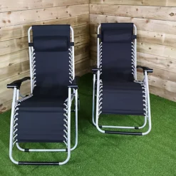 Pair Of Multi Position Garden Gravity Relaxer Chair / Sun Lounger - BLACK/SILVER 6 Pair Of Multi Position Garden Gravity Relaxer Chair / Sun Lounger - BLACK/SILVER -Outsunny Garden Zone pair of multi position garden gravity relaxer chair sun lounger black silver5060559852104 03c MP