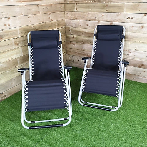 Pair Of Multi Position Garden Gravity Relaxer Chair / Sun Lounger - BLACK/SILVER 4 Pair Of Multi Position Garden Gravity Relaxer Chair / Sun Lounger - BLACK/SILVER - Image 4