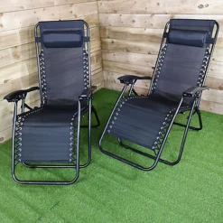 Pair Of Multi Position Textoline Garden Relaxer Chair Lounger - All Black -Outsunny Garden Zone pair of multi position textoline garden relaxer chair lounger all black5060559852180 03c MP