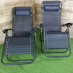 Pair Of Multi Position Textoline Garden Relaxer Chair Lounger - All Black -Outsunny Garden Zone pair of multi position textoline garden relaxer chair lounger all black5060559852180 04c MP