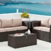 Paloma 4 Piece Outdoor Sofa Brown Rattan Garden Set With Ottoman Chest Storage Tables Dark Beige Cushions