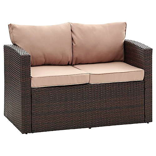 Paloma 4 Piece Outdoor Sofa Brown Rattan Garden Set With Ottoman Chest Storage Tables Dark Beige Cushions 3 Paloma 4 Piece Outdoor Sofa Brown Rattan Garden Set With Ottoman Chest Storage Tables Dark Beige Cushions - Image 3