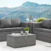 Paloma 4 Piece Outdoor Sofa Grey Rattan Garden Set With Ottoman Chest Storage Tables Dark Grey Cushions