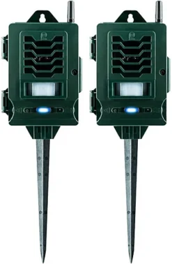 Pestbye Twinpack Ultrasonic Smart Link Cat Repellent System Solar Powered Motion Activated & Waterproof