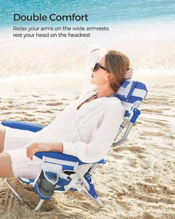 Portable Beach Chair With Removable Headrest, Folding Beach Chair With Backrest, Adjustable Backrest Up To 180, With Cup Holder -Outsunny Garden Zone portable beach chair with removable headrest folding beach chair with backrest adjustable backrest up to 180 with cup holder6955880306770 04c MP