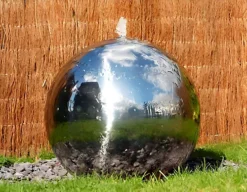 Primrose Polished Sphere Silver Stainless Steel Water Feature With LED Lights H50cm