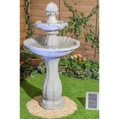 Primrose White Solar Water Fountain Imperial Round 2 Tiered With Lights H112cm