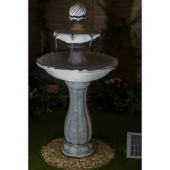 Primrose White Solar Water Fountain Imperial Round 2 Tiered With Lights H112cm 7 Primrose White Solar Water Fountain Imperial Round 2 Tiered With Lights H112cm -Outsunny Garden Zone primrose white solar water fountain imperial round 2 tiered with lights h112cm5055837276888 05c MP