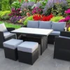 RATTAN WICKER CONSERVATORY OUTDOOR GARDEN FURNITURE DINING SET CORNER SOFA TABLE BLACK