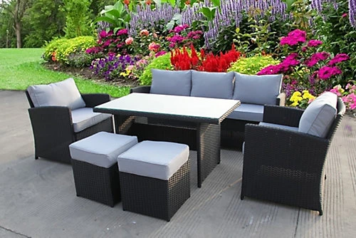 RATTAN WICKER CONSERVATORY OUTDOOR GARDEN FURNITURE DINING SET CORNER SOFA TABLE BLACK 1 RATTAN WICKER CONSERVATORY OUTDOOR GARDEN FURNITURE DINING SET CORNER SOFA TABLE BLACK