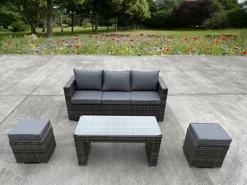 RATTAN WICKER GARDEN OUTDOOR 3 THREE SEATER SOFA CONSERVATORY FURNITURE PATIO COFFEE TABLE STOOLS STORAGE DINING SET GREY