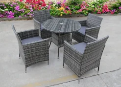 RATTAN WICKER GARDEN OUTDOOR WICKER BISTRO 4 FOUR GREY TABLE AND CHAIRS FURNITURE PATIO SET GREY -Outsunny Garden Zone rattan wicker garden outdoor wicker bistro 4 four grey table and chairs furniture patio set grey5060747360435 03c MP