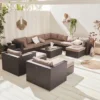 Ready Assembled 14-seater Premium Polyrattan Corner Garden Sofa Set - Sofa Armchair Coffee Table - Tripoli - Chocolate Rattan B