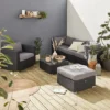Ready Assembled 5-seater Polyrattan Garden Sofa Set - Sofa Armchair Coffee Table - Caligari - Black Rattan Grey Cushions