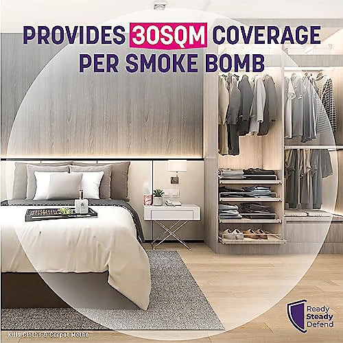 Ready Steady Defend Moth Smoke Bomb Kills Cloths & Carpet Moths, 3g, Pack Of 4 4 Ready Steady Defend Moth Smoke Bomb Kills Cloths & Carpet Moths, 3g, Pack Of 4 - Image 4