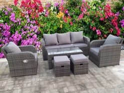 RECLINER RECLINE COFFEE TABLE STOOLS RATTAN WICKER CONSERVATORY OUTDOOR GARDEN FURNITURE SET CORNER SOFA GREY -Outsunny Garden Zone recliner recline coffee table stools rattan wicker conservatory outdoor garden furniture set corner sofa grey5060747360138 03c MP