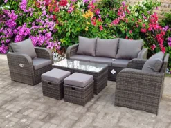 RECLINER RECLINE COFFEE TABLE STOOLS RATTAN WICKER CONSERVATORY OUTDOOR GARDEN FURNITURE SET CORNER SOFA GREY -Outsunny Garden Zone recliner recline coffee table stools rattan wicker conservatory outdoor garden furniture set corner sofa grey5060747360138 04c MP
