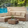 Rhodes Rattan Sun Bed Garden Furniture Set Outdoor Lounge Sofa Chair Bed Table Modular, Brown