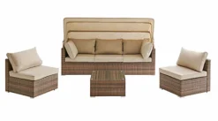 Rhodes Rattan Sun Bed Garden Furniture Set Outdoor Lounge Sofa Chair Bed Table Modular, Brown -Outsunny Garden Zone rhodes rattan sun bed garden furniture set outdoor lounge sofa chair bed table modular brown5060678407513 03c MP