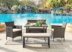 Rosa Rattan Garden Furniture Set Conservatory Patio Outdoor Table Chairs Sofa With Optional Bench, Black 5 Piece
