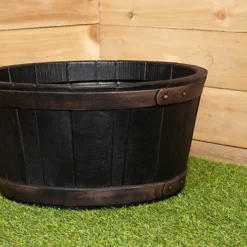 Round Black Garden Barrel Planter 50cm - Oakwood Effect 6 Round Black Garden Barrel Planter 50cm - Oakwood Effect -Outsunny Garden Zone round black garden barrel planter 50cm oakwood effect5056589193454 03c MP