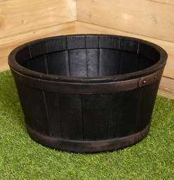 Round Black Garden Barrel Planter 50cm - Oakwood Effect 7 Round Black Garden Barrel Planter 50cm - Oakwood Effect -Outsunny Garden Zone round black garden barrel planter 50cm oakwood effect5056589193454 04c MP