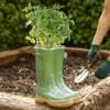 Sage Green Wellington Boot Outdoor Summer Ceramic Flower Pot Garden Planter Pot Gift For Gardeners