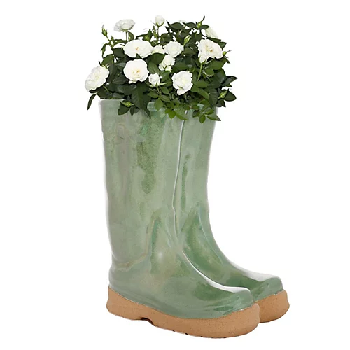 Sage Green Wellington Boot Outdoor Summer Ceramic Flower Pot Garden Planter Pot Gift For Gardeners 2 Sage Green Wellington Boot Outdoor Summer Ceramic Flower Pot Garden Planter Pot Gift For Gardeners - Image 2