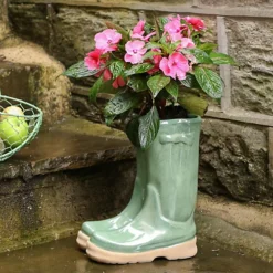 Sage Green Wellington Boot Outdoor Summer Ceramic Flower Pot Garden Planter Pot Gift For Gardeners 6 Sage Green Wellington Boot Outdoor Summer Ceramic Flower Pot Garden Planter Pot Gift For Gardeners -Outsunny Garden Zone sage green wellington boot outdoor summer ceramic flower pot garden planter pot gift for gardeners5060633940581 03c MP