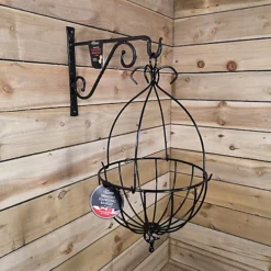 Samuel Alexander Black Metal Spanish Garden Flower Wall Hanging Basket Large 35cm 14 Inch - Without Bracket