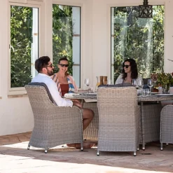 Santiago 6 Seat Oval Rattan Firepit Dining Set In Grey -Outsunny Garden Zone santiago 6 seat oval rattan firepit dining set in grey5060933961057 04c MP