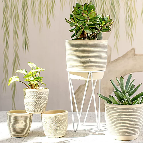 Sass & Belle Grey Striped Planter With Wire Stand 3 Sass & Belle Grey Striped Planter With Wire Stand - Image 3