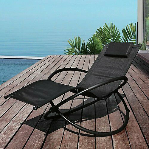 Schallen Garden & Outdoor Breathable Heavy Duty Steel Rocking Folding Lounger Chair With Pillow (Black) 1 Schallen Garden & Outdoor Breathable Heavy Duty Steel Rocking Folding Lounger Chair With Pillow (Black)