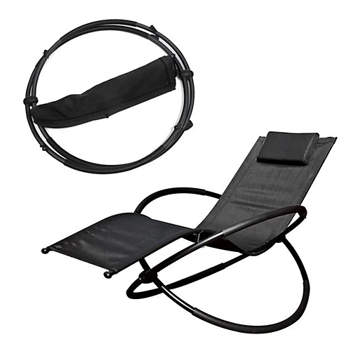 Schallen Garden & Outdoor Breathable Heavy Duty Steel Rocking Folding Lounger Chair With Pillow (Black) 4 Schallen Garden & Outdoor Breathable Heavy Duty Steel Rocking Folding Lounger Chair With Pillow (Black) - Image 4