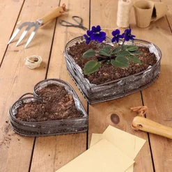 Set Of 2 Heart Shaped Summer Outdoor Garden Planter Trays
